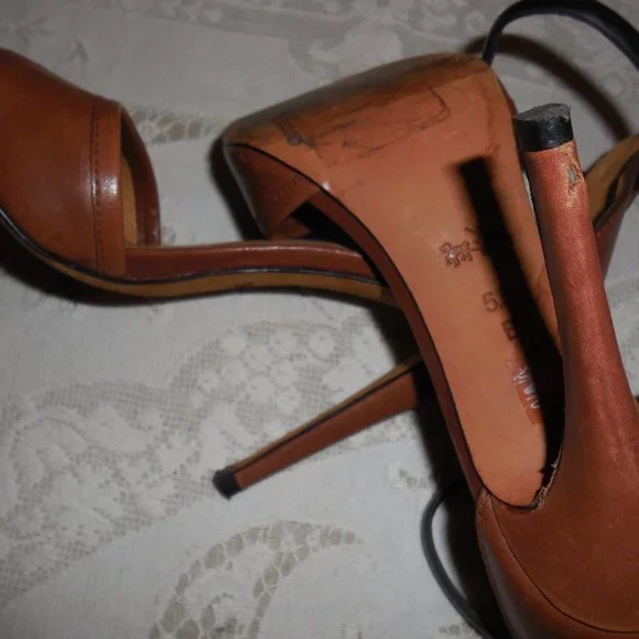 COACH Brown Leather Open Toe Ankle Strap Heels sz. 5.5B - Picture 4 of 4